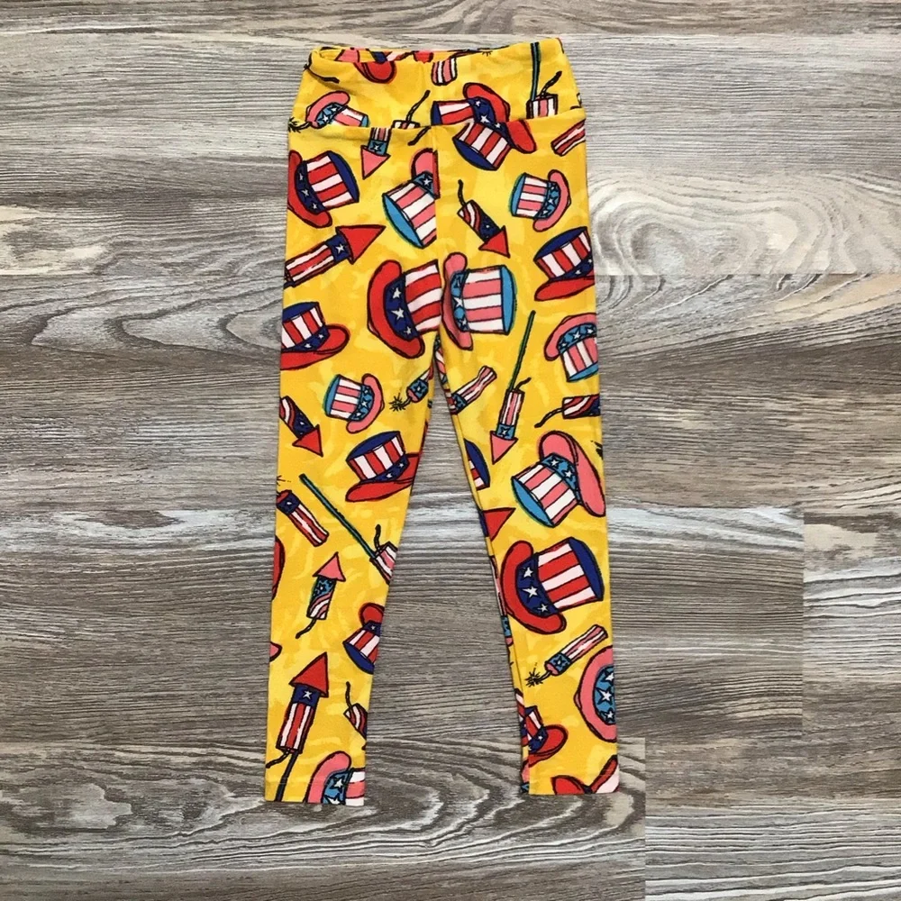 LuLaRoe Yellow Fourth of July Fireworks Leggings Kids S/M